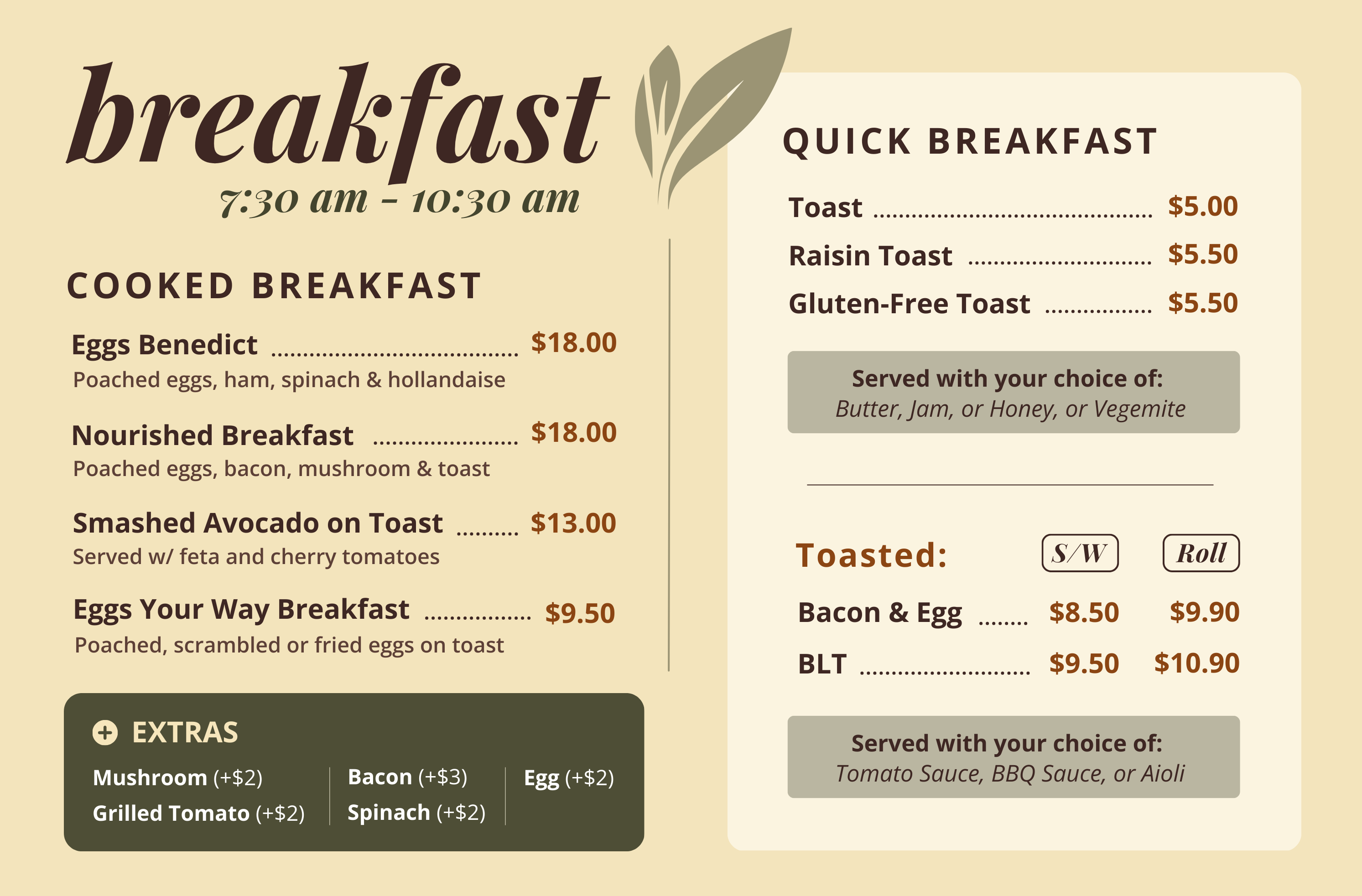 Nourished Cafe Breakfast Menu