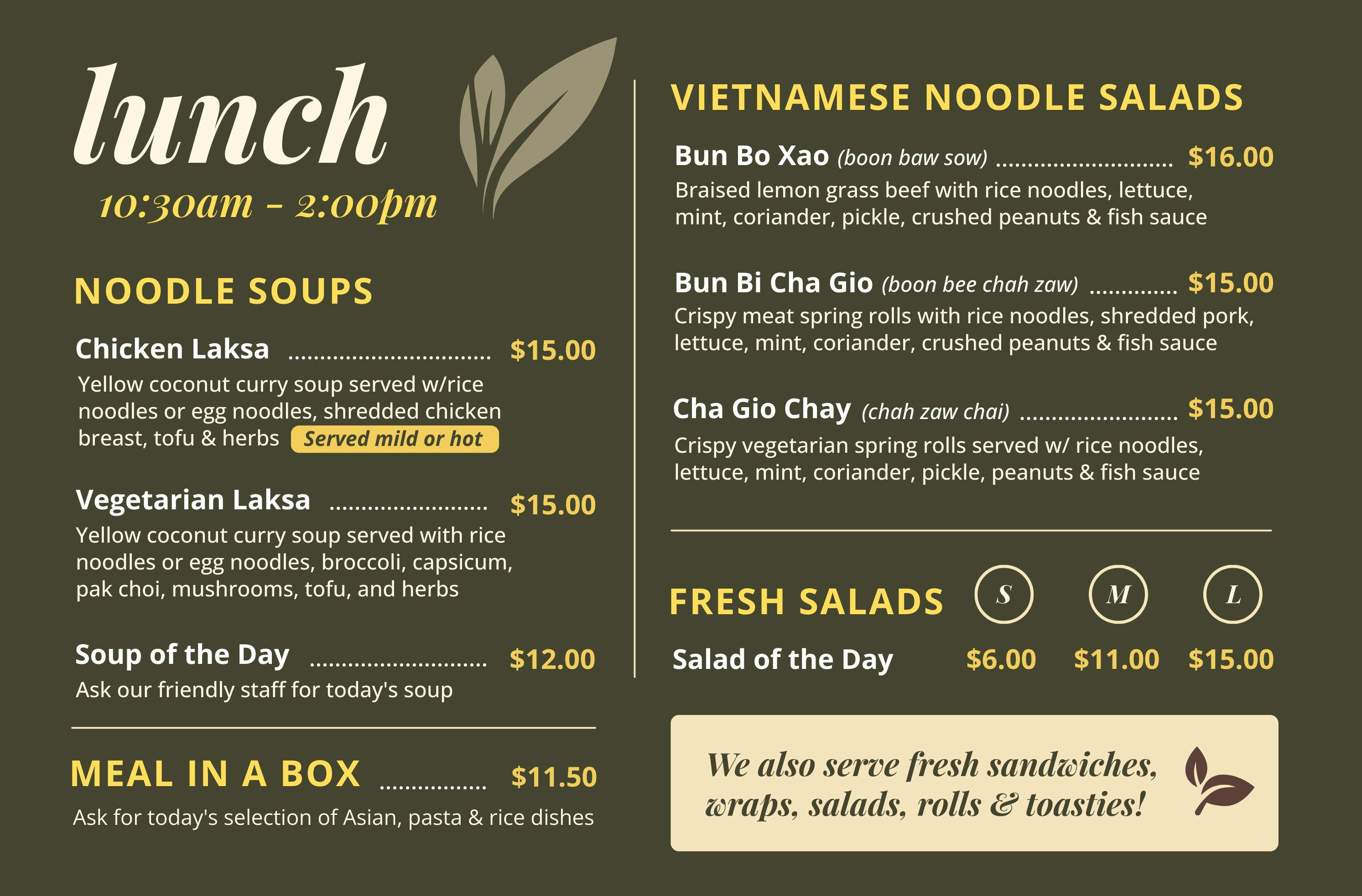 Nourished Cafe Lunch Menu