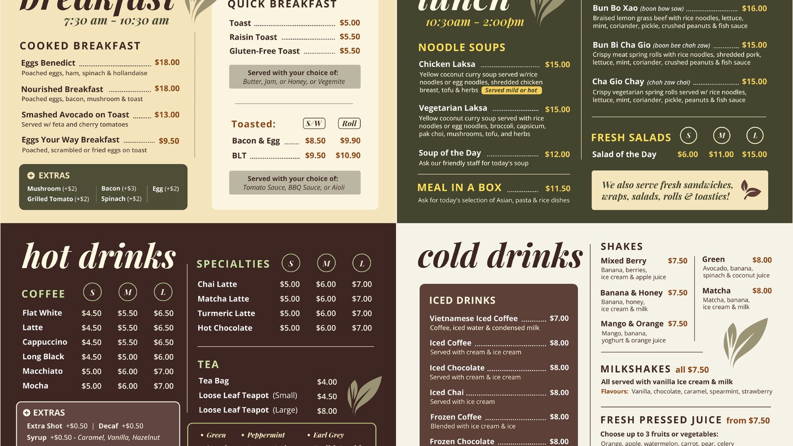 Cafe brand strategy — menu design showcase